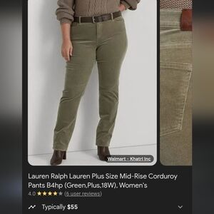 Lauren Ralph Lauren Plus Size Mid-Rise Corduroy Pants - Green